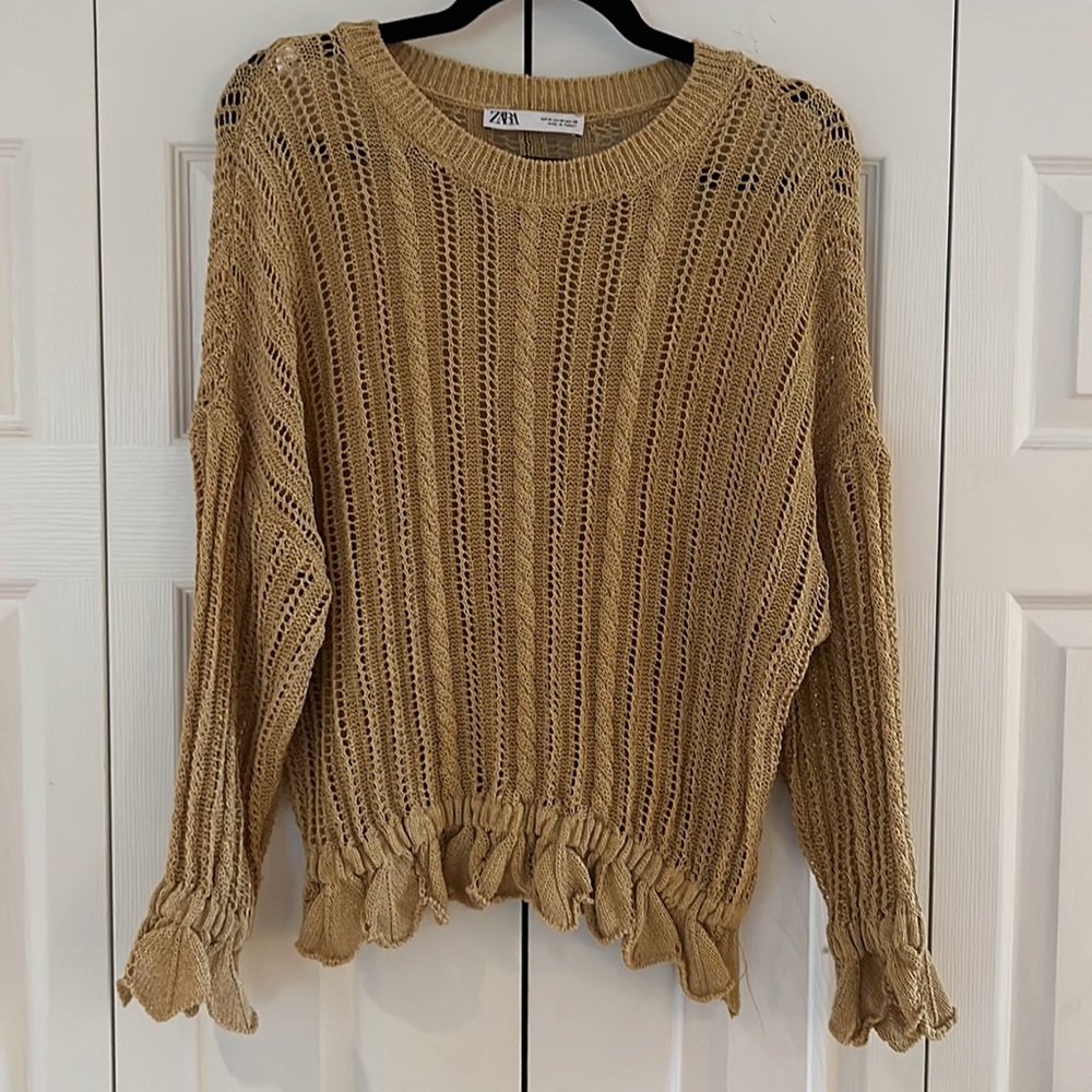 Zara Ruffled Open Knit Sweater - Picture 2 of 3